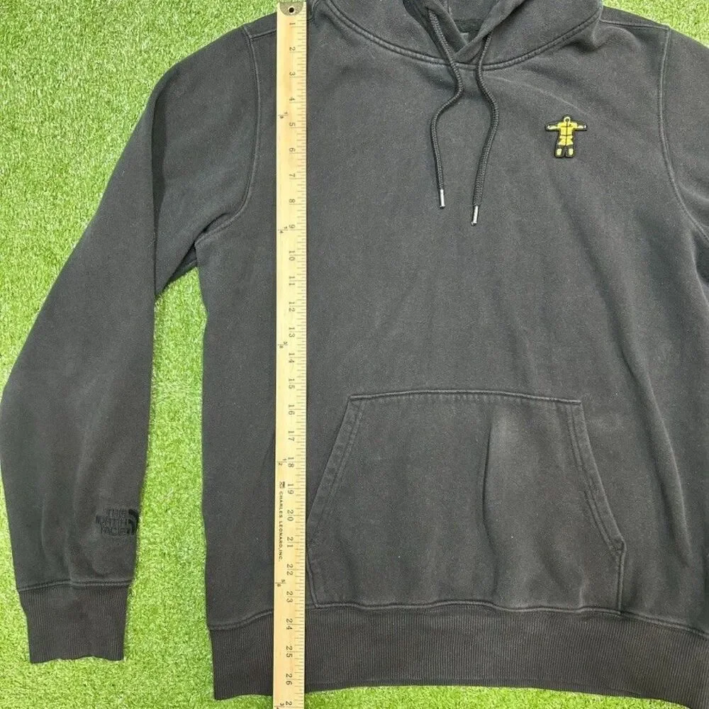 The North Face Fleece Hoodie Sweatshirt Mens Medium Black Yellow Puffer Logo - Picture 4 of 6